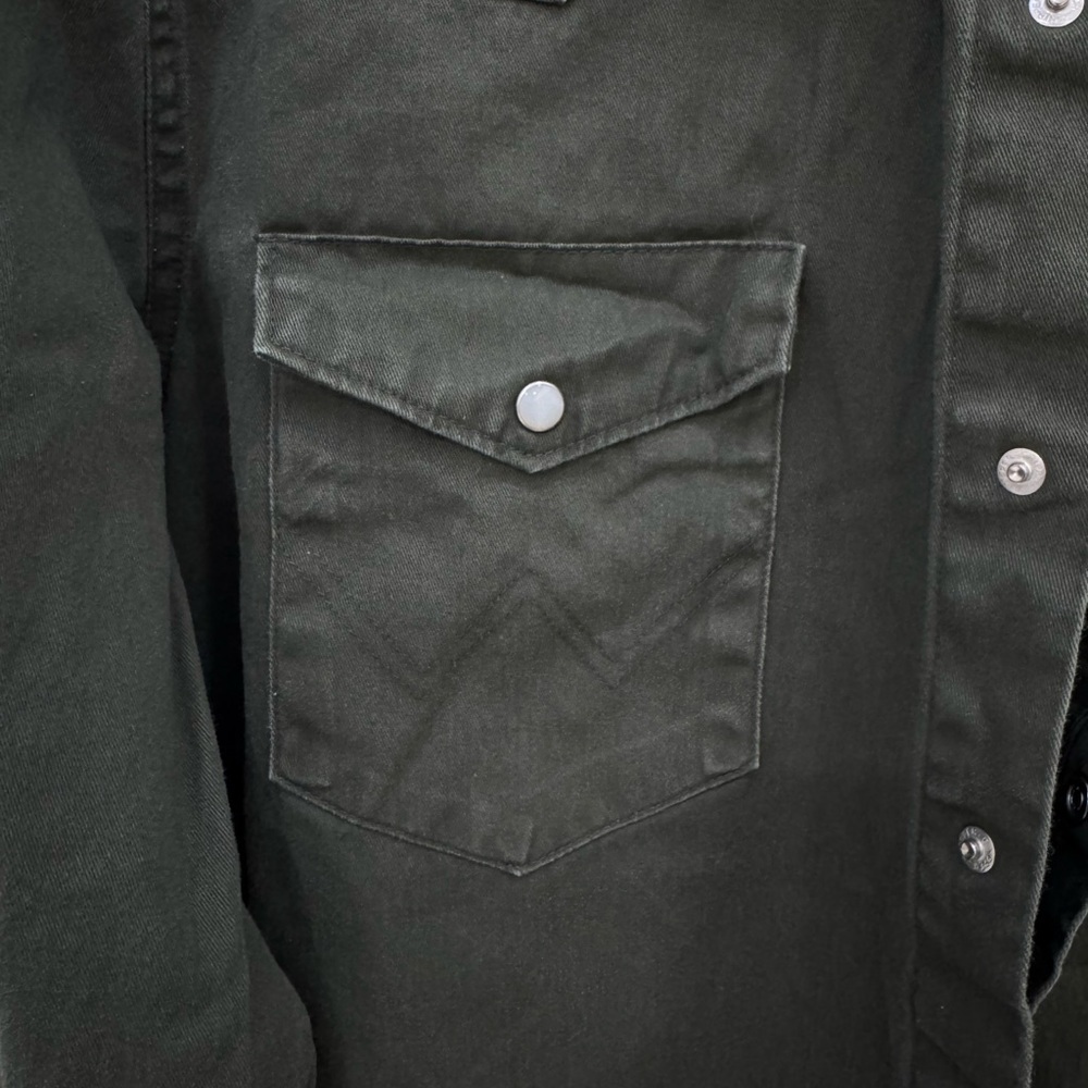Wrangler Vintage Brushpopper Olive Green Pearl Snap Button Down Casual Shirt - Picture 2 of 9